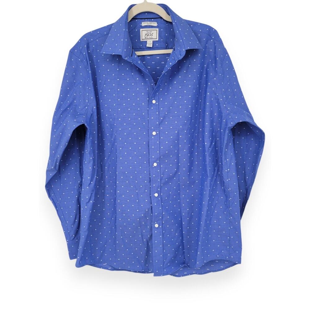 NWOT JOS A. BANK 1905 Blue Non-Iron Dress Shirt‎ Slim Fit Stretch Men’s 17 35